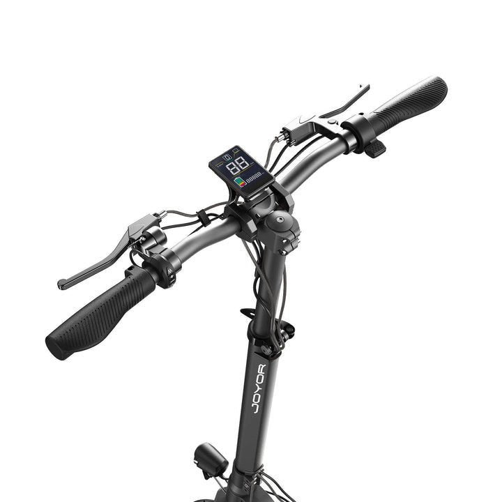 Bicycle handlebar with digital display and 'JOYOR' branding on a white background
