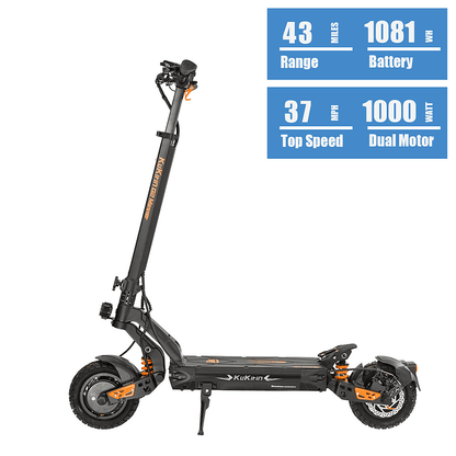 Electric scooter with specifications on a white background