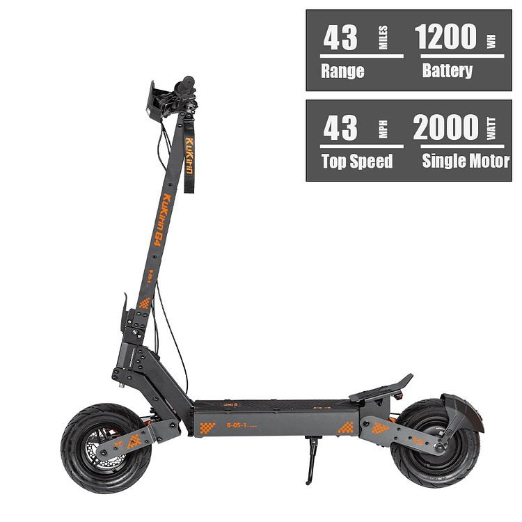 Electric scooter with specifications on a white background