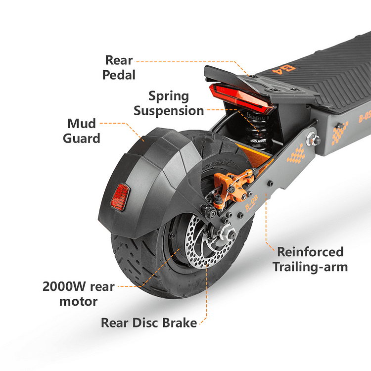 Diagram of a scooter with labeled parts on a white background