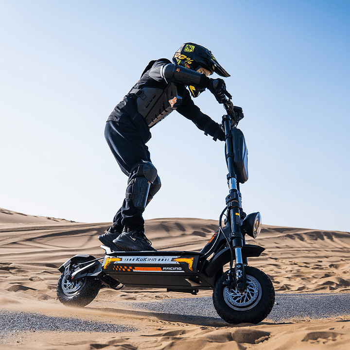 Person riding a electric scooter in the desert