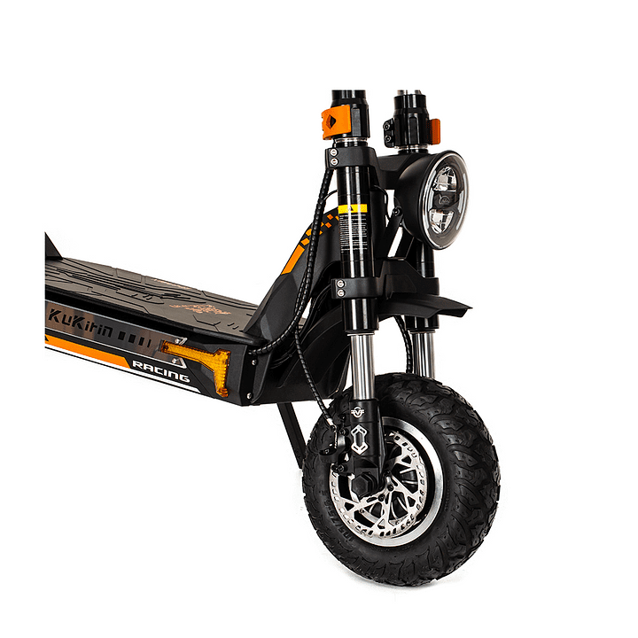 Black and orange electric scooter on a white background