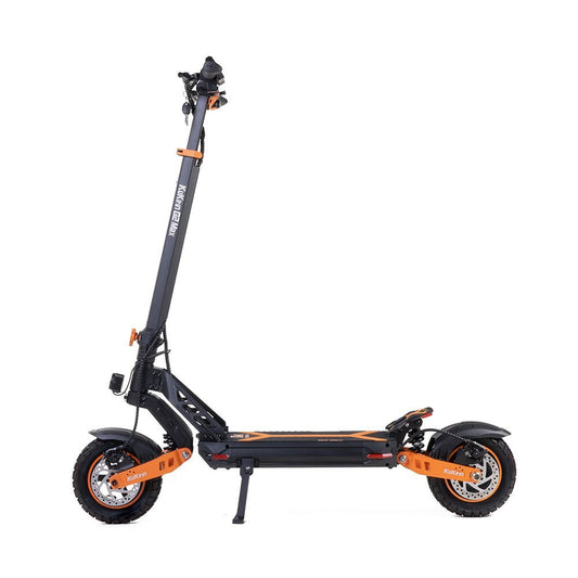 Black and orange electric scooter on a white background
