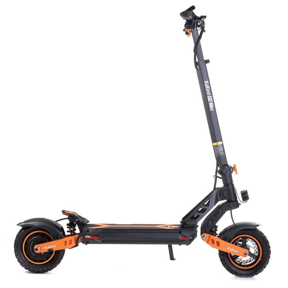 Black and orange electric scooter on a white background