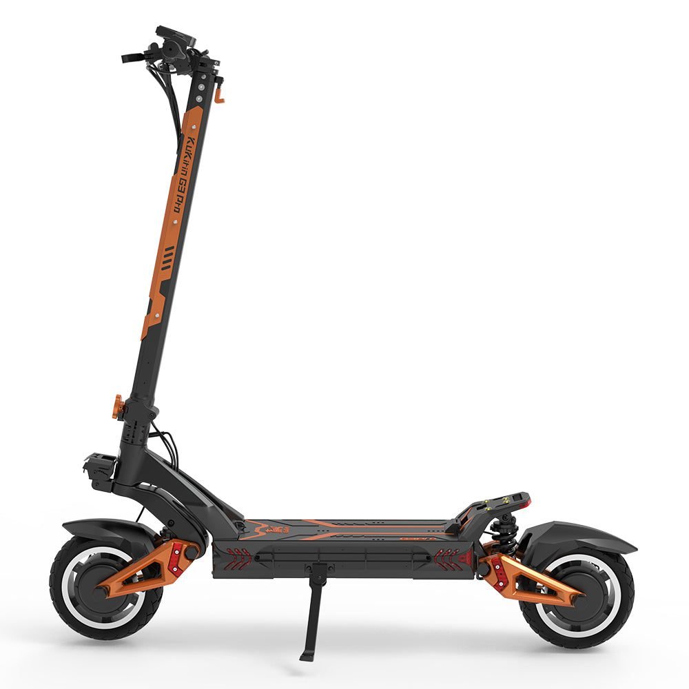 Black and orange electric scooter on a white background