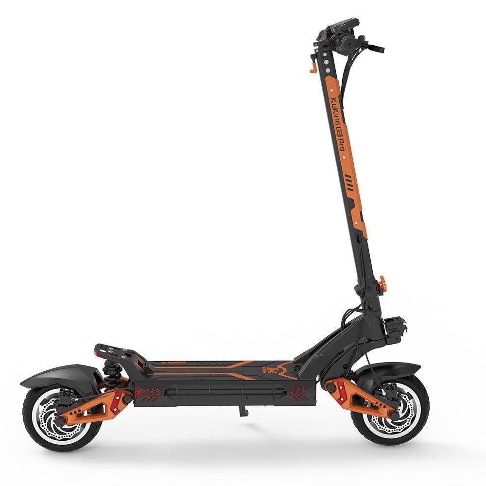 Black and orange electric scooter on a white background