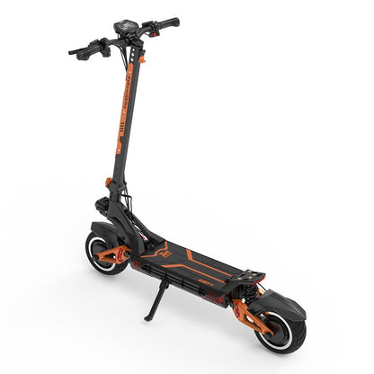 Black and orange electric scooter on a white background