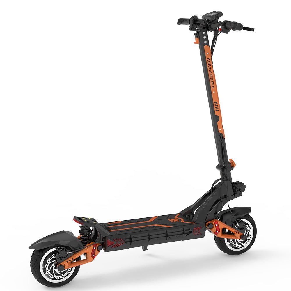 Black and orange electric scooter on a white background