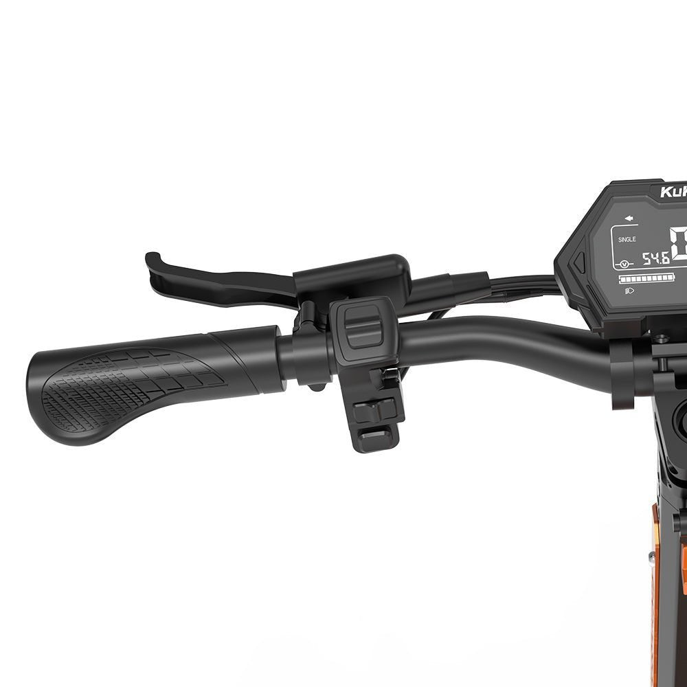Close-up of bicycle handlebar with digital display on a white background