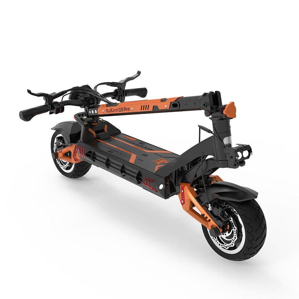 Black and orange electric scooter on a white background
