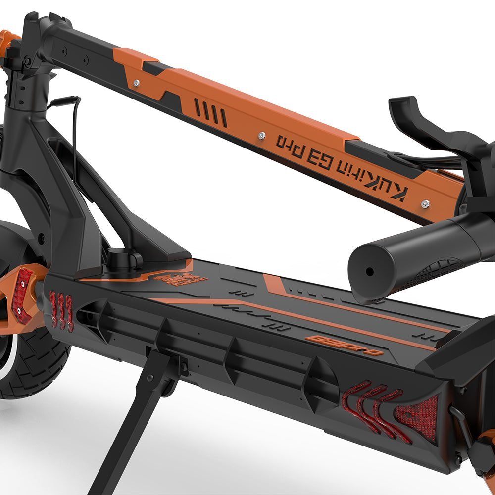 Black and orange scooter with 'Kukin' branding on a white background