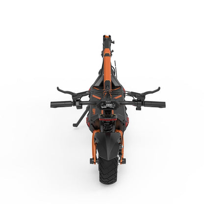 Top view of a black and orange motorcycle on a white background