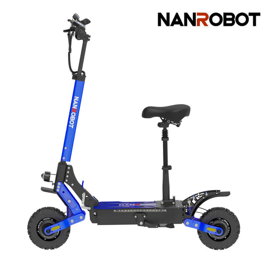 Blue electric scooter with NANROBOT branding on a white background