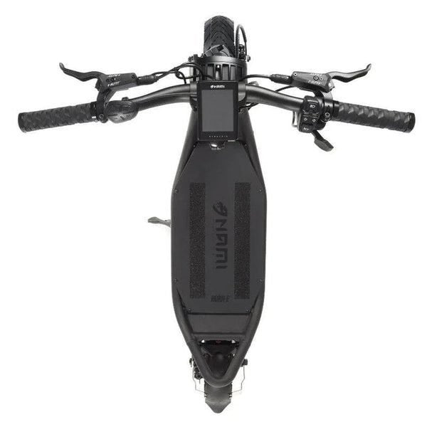 Black electric scooter with visible brand logo on a white background