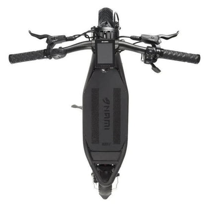 Black electric scooter with visible brand logo on a white background