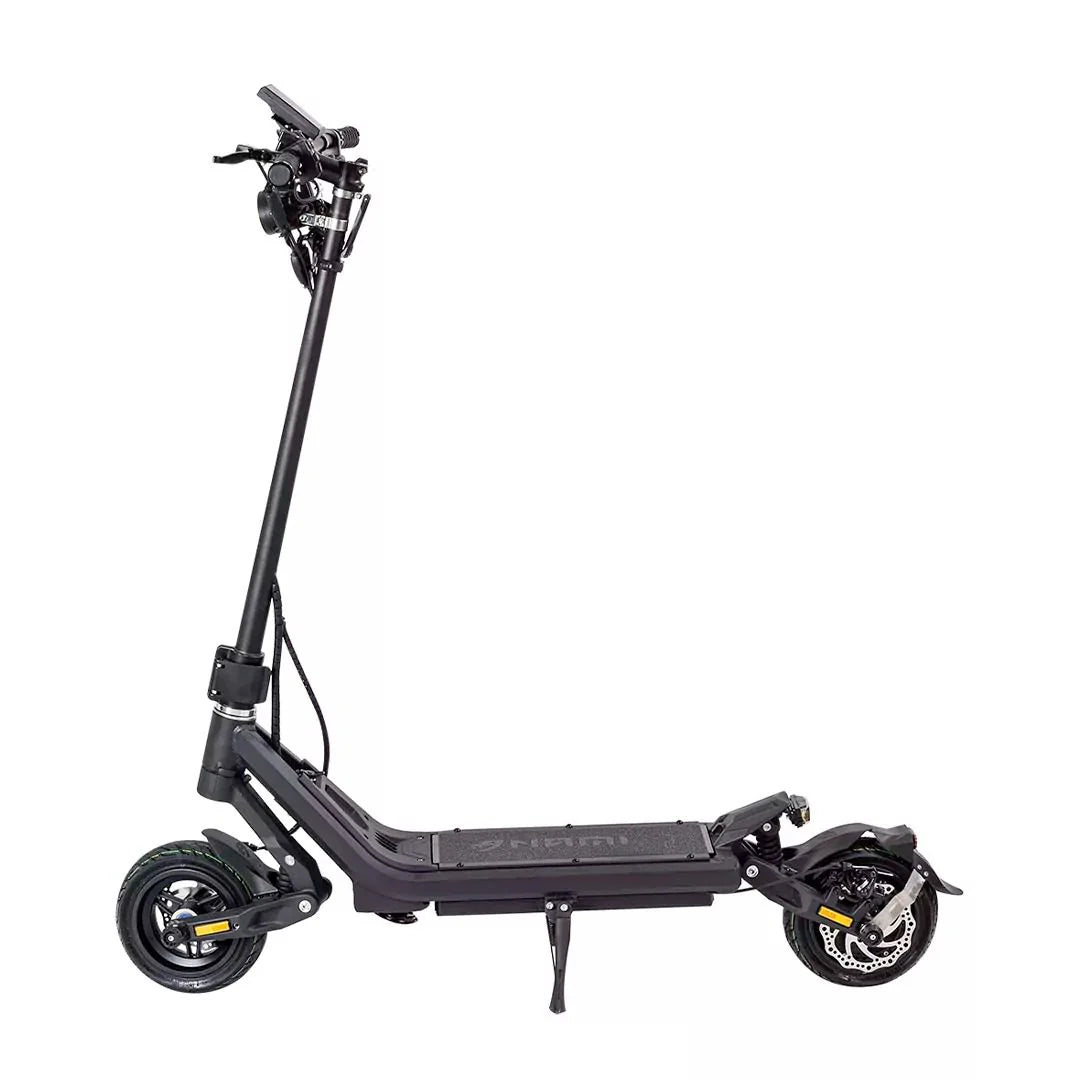 Black electric scooter with extendable handle on a white background