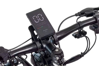 Bicycle handlebar with digital display and brake lever on a white background