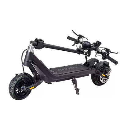 Black electric scooter with extended arm on a white background