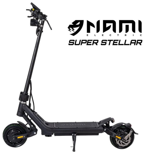 Black electric scooter with 'Nami' branding on a white background