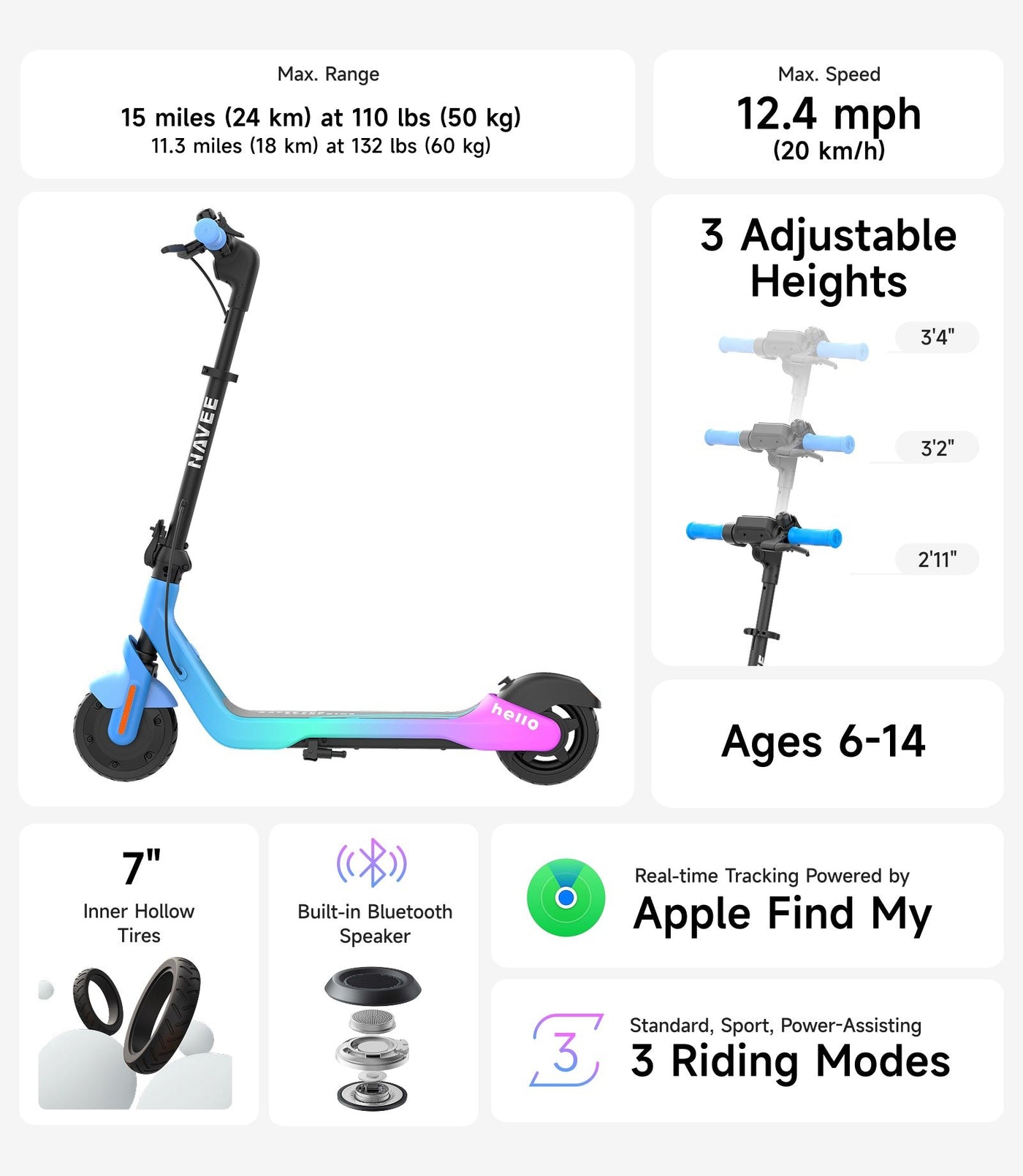 NAVEE K100 Max | Smart Kids Electric Scooter with Find My - view 5
