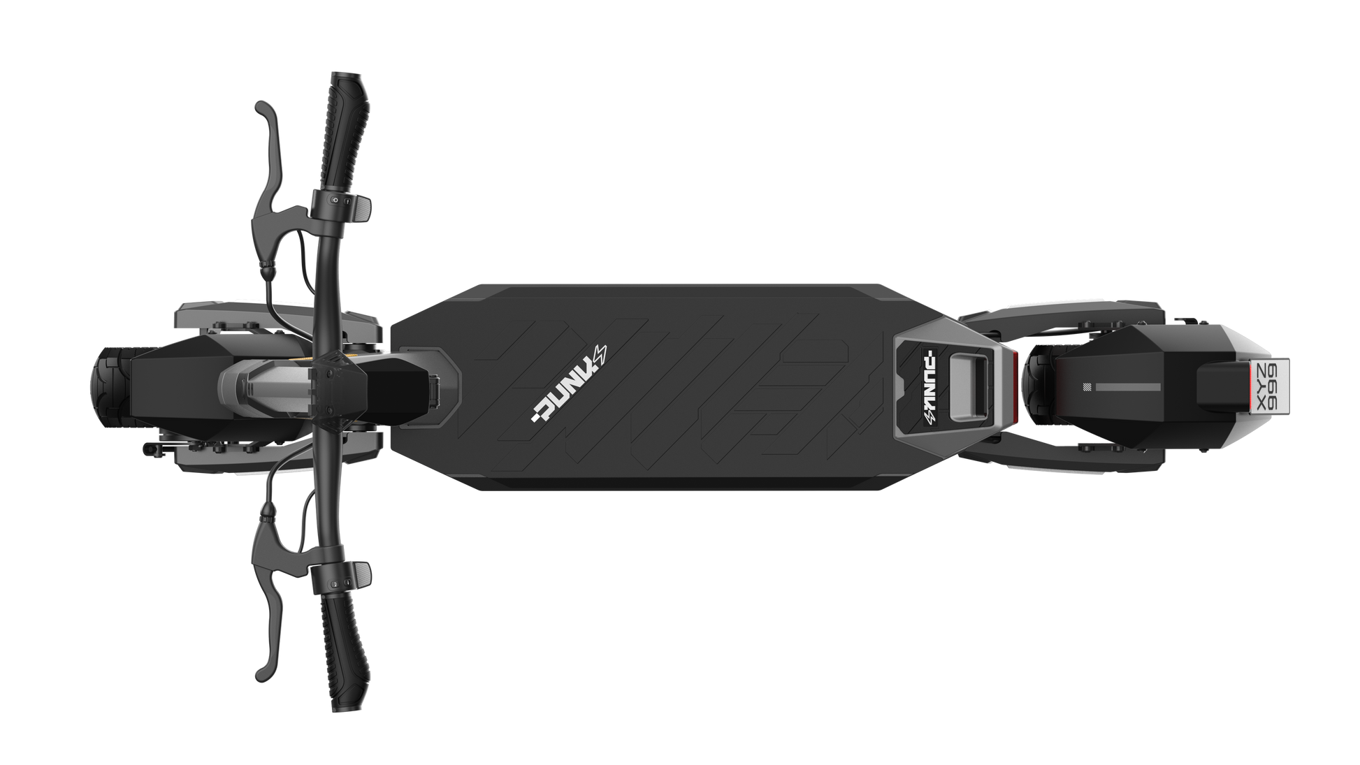 Black electric scooter with visible branding on a white background