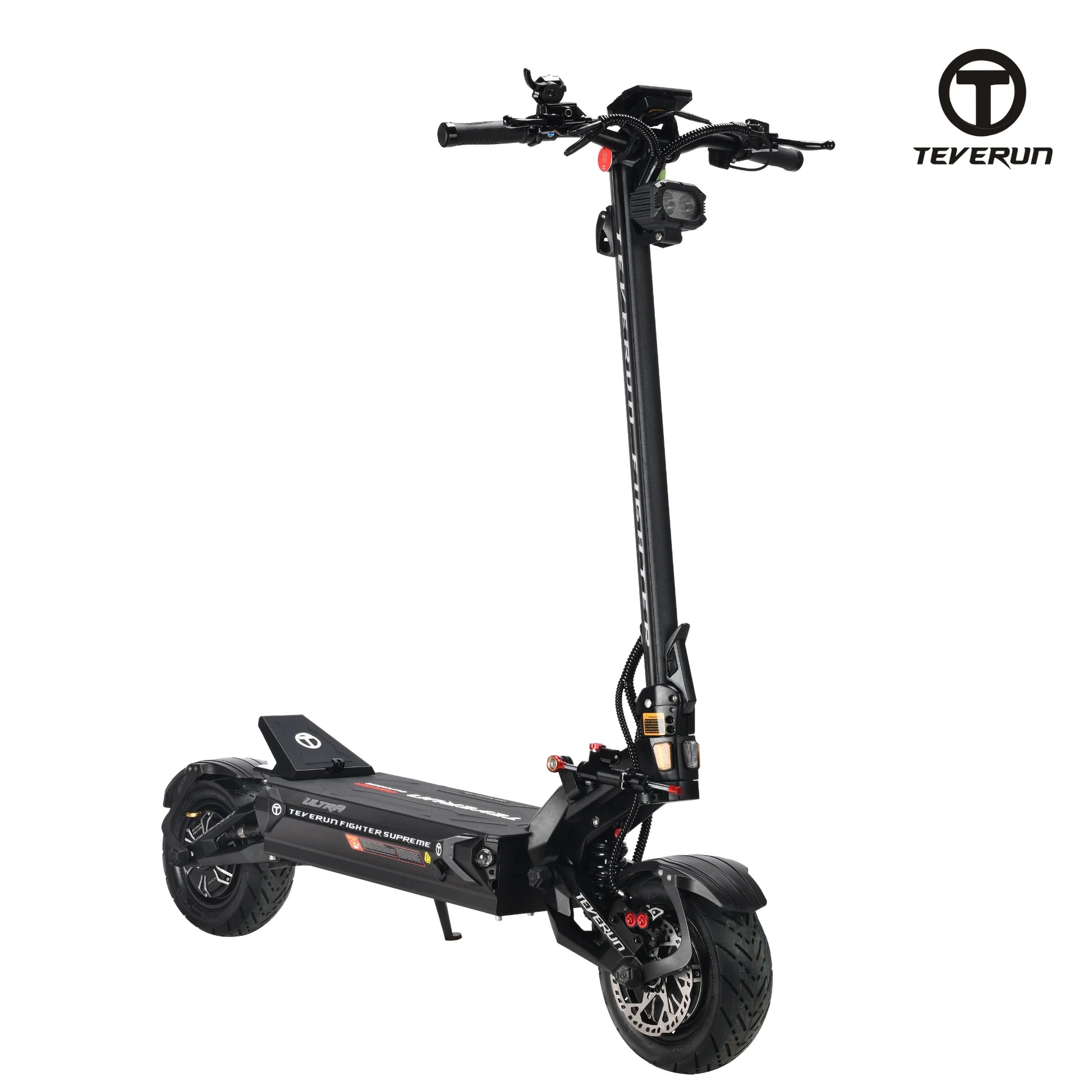 Black electric scooter with Teverun logo on a white background