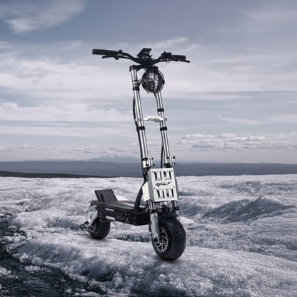 Electric scooter on a snowy landscape