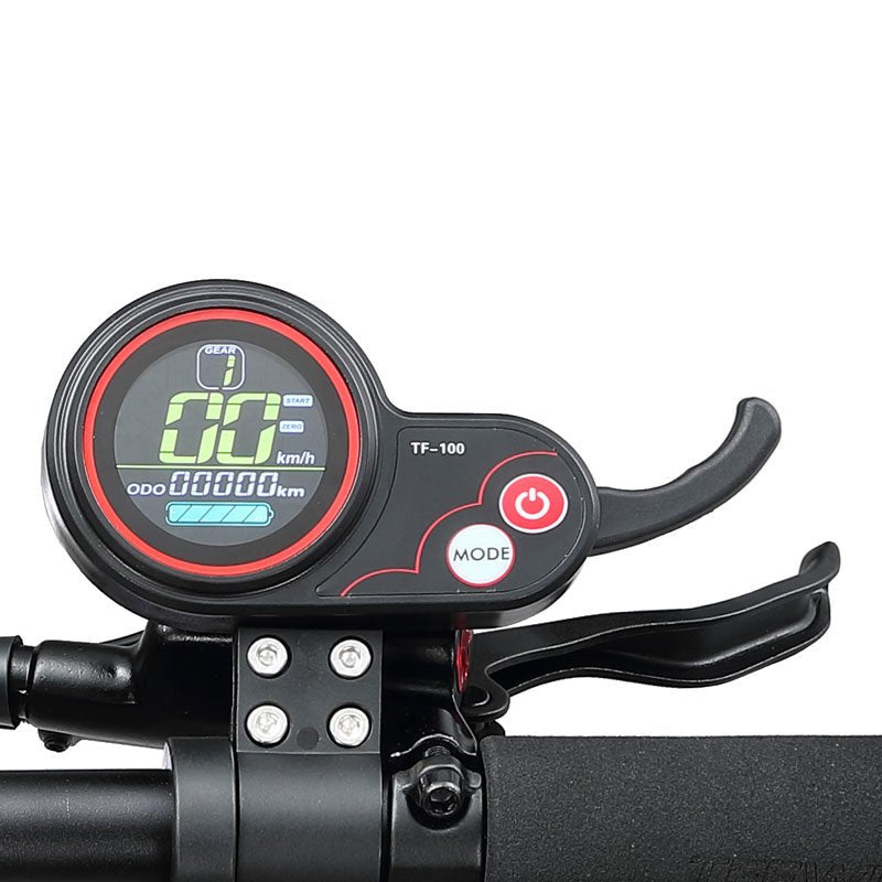 LCD display and brake lever on the Teewing X5 electric scooter