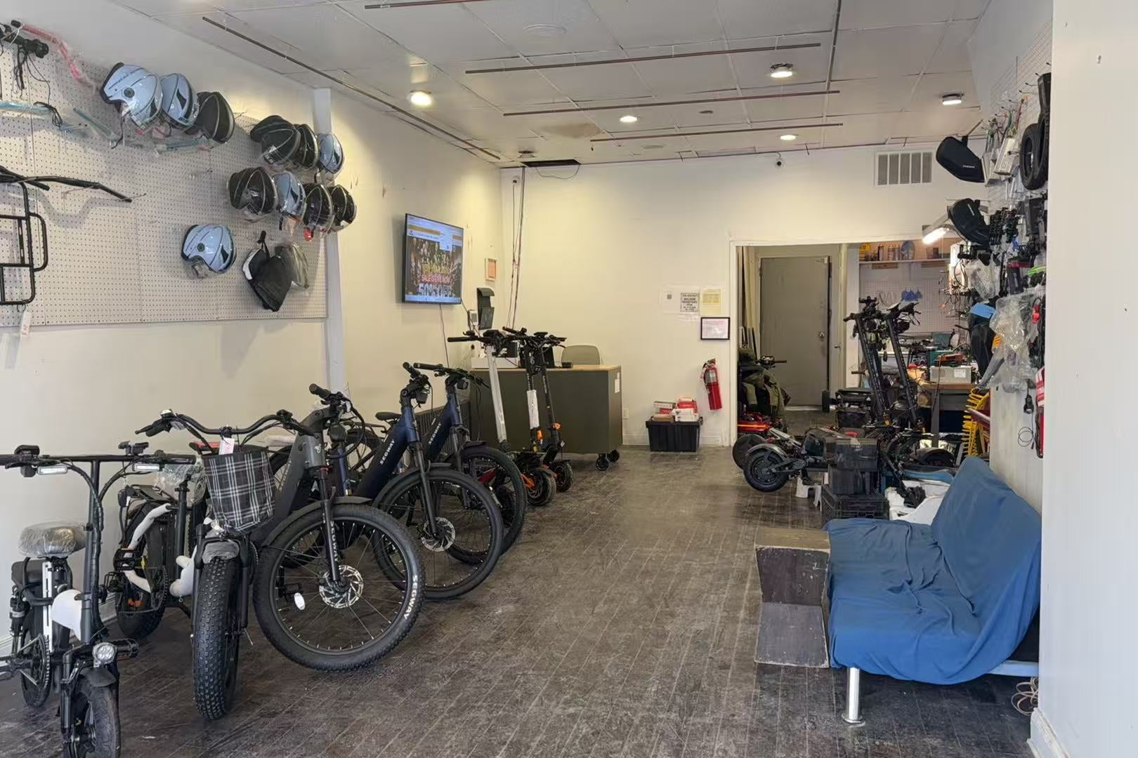 Electric bikes and accessories displayed in Wilson's showroom