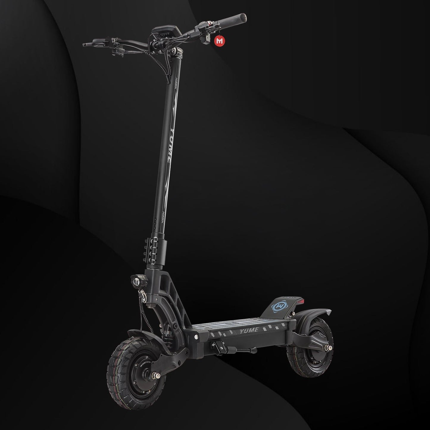 Black electric scooter on a dark background
