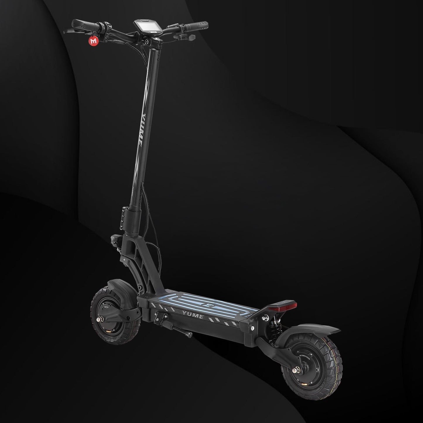 Black electric scooter on a dark background