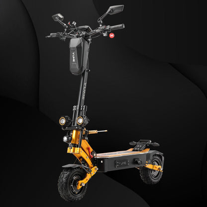 Yellow and black electric scooter on a dark background