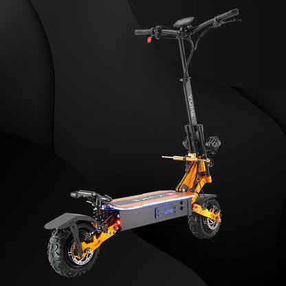 Yellow and black electric scooter on a dark background