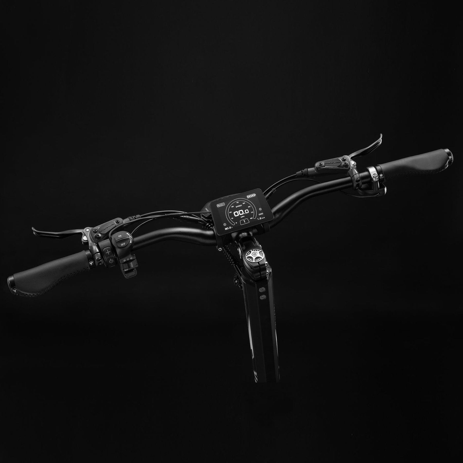 Bicycle handlebar with digital display on a black background
