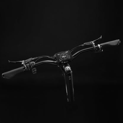Bicycle handlebar with digital display on a black background