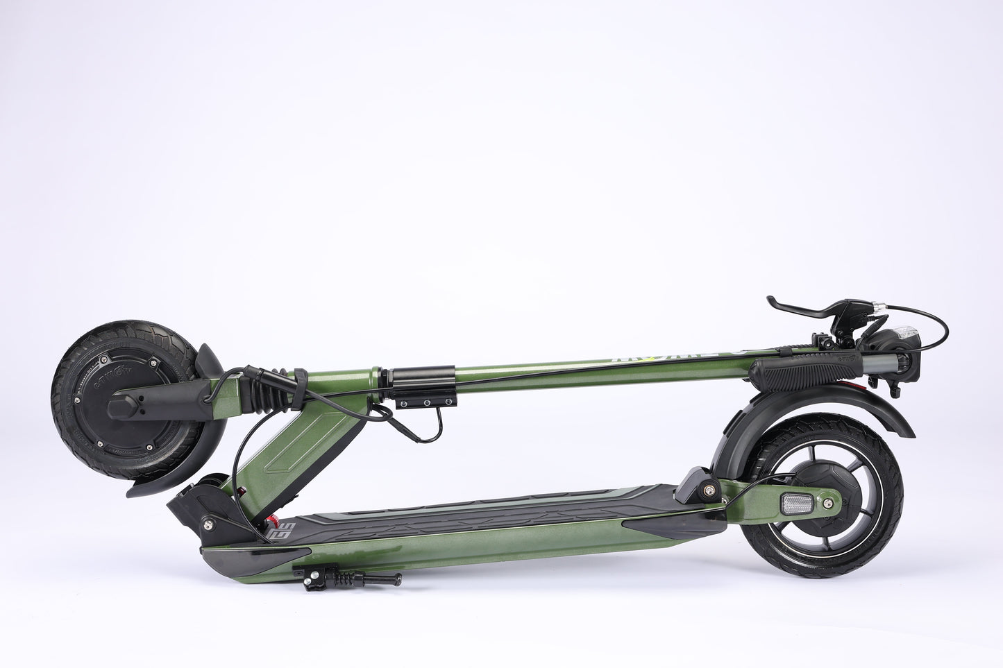 Green electric scooter on a white background