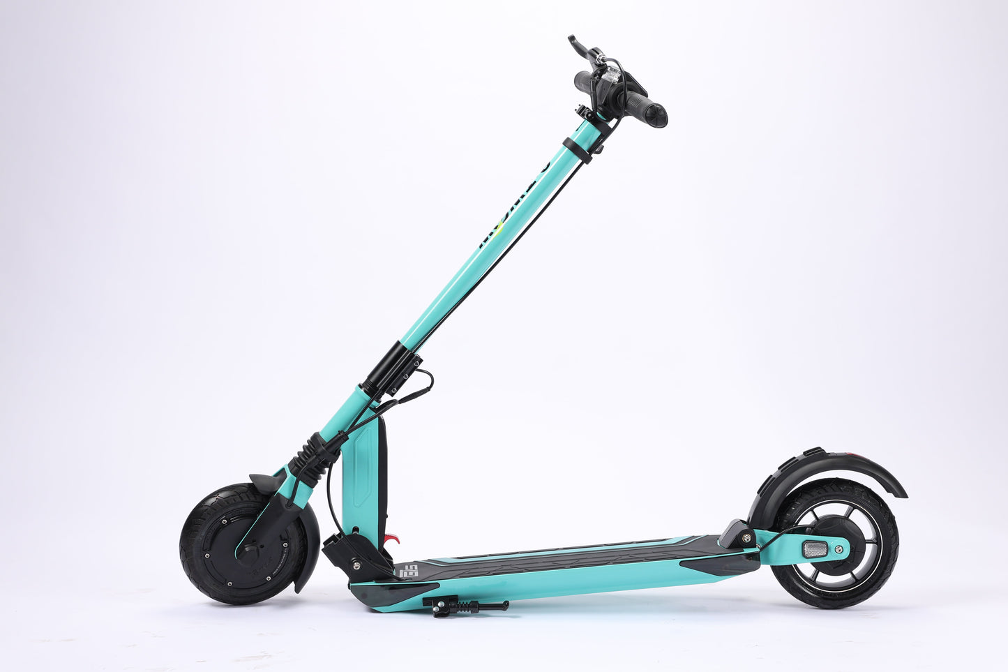 Turquoise electric scooter on a white background