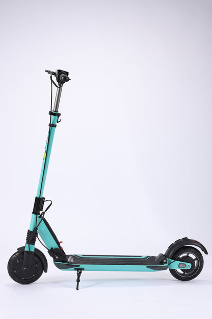 Turquoise electric scooter on a white background