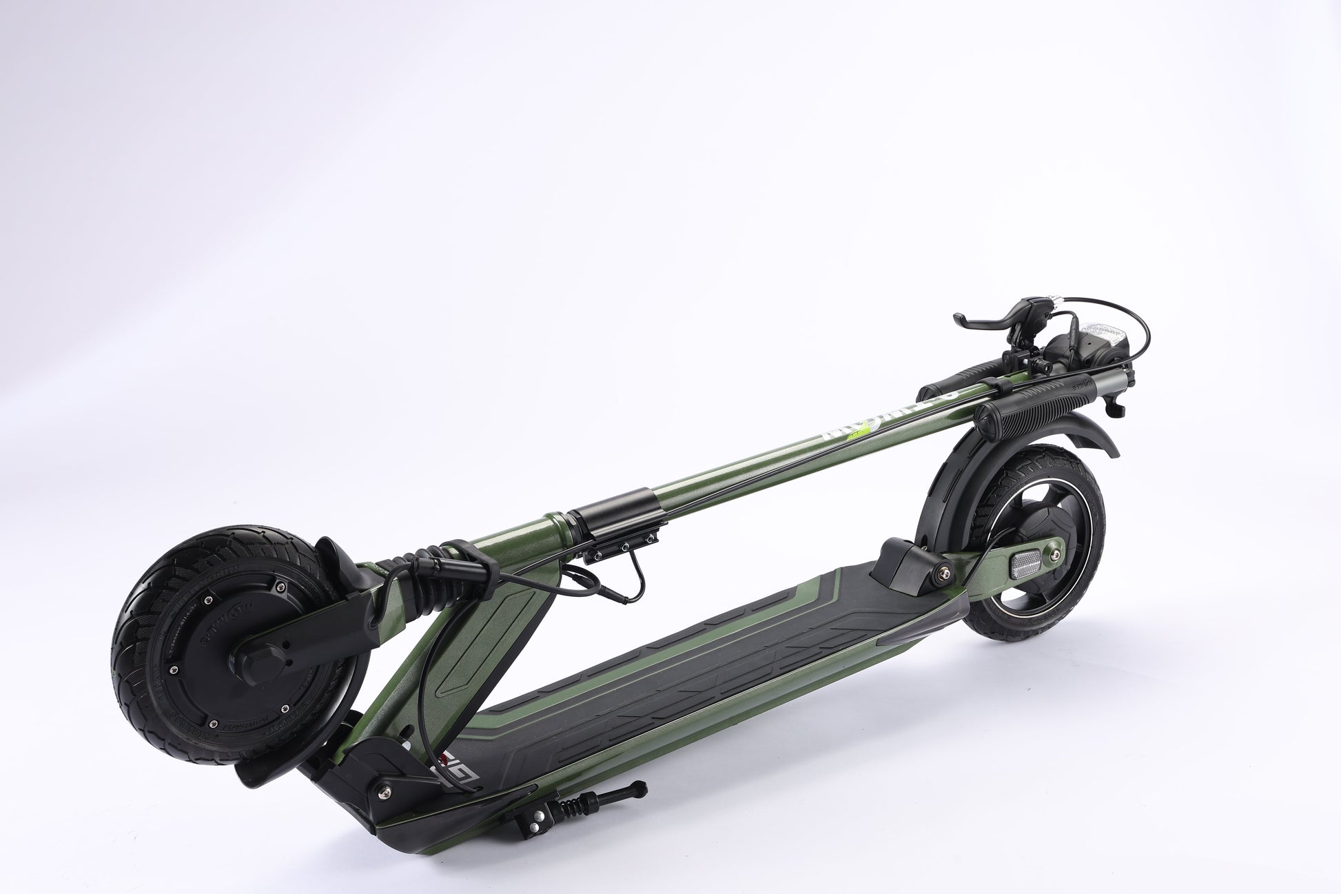 Green electric scooter on a white background