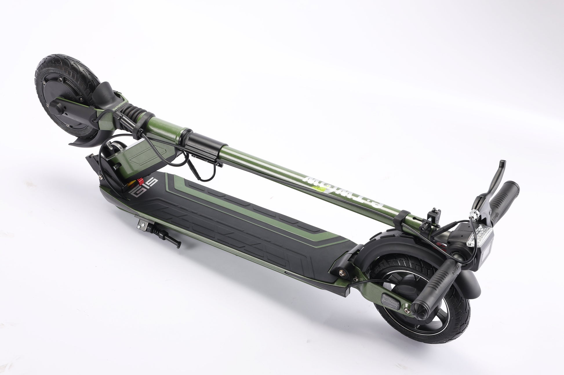 Green electric scooter on a white background