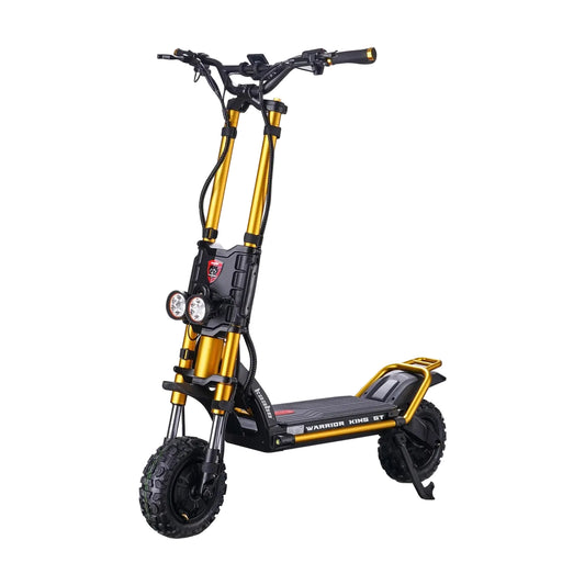 Gold and black electric scooter on a white background