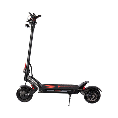 Black electric scooter with red accents on a white background