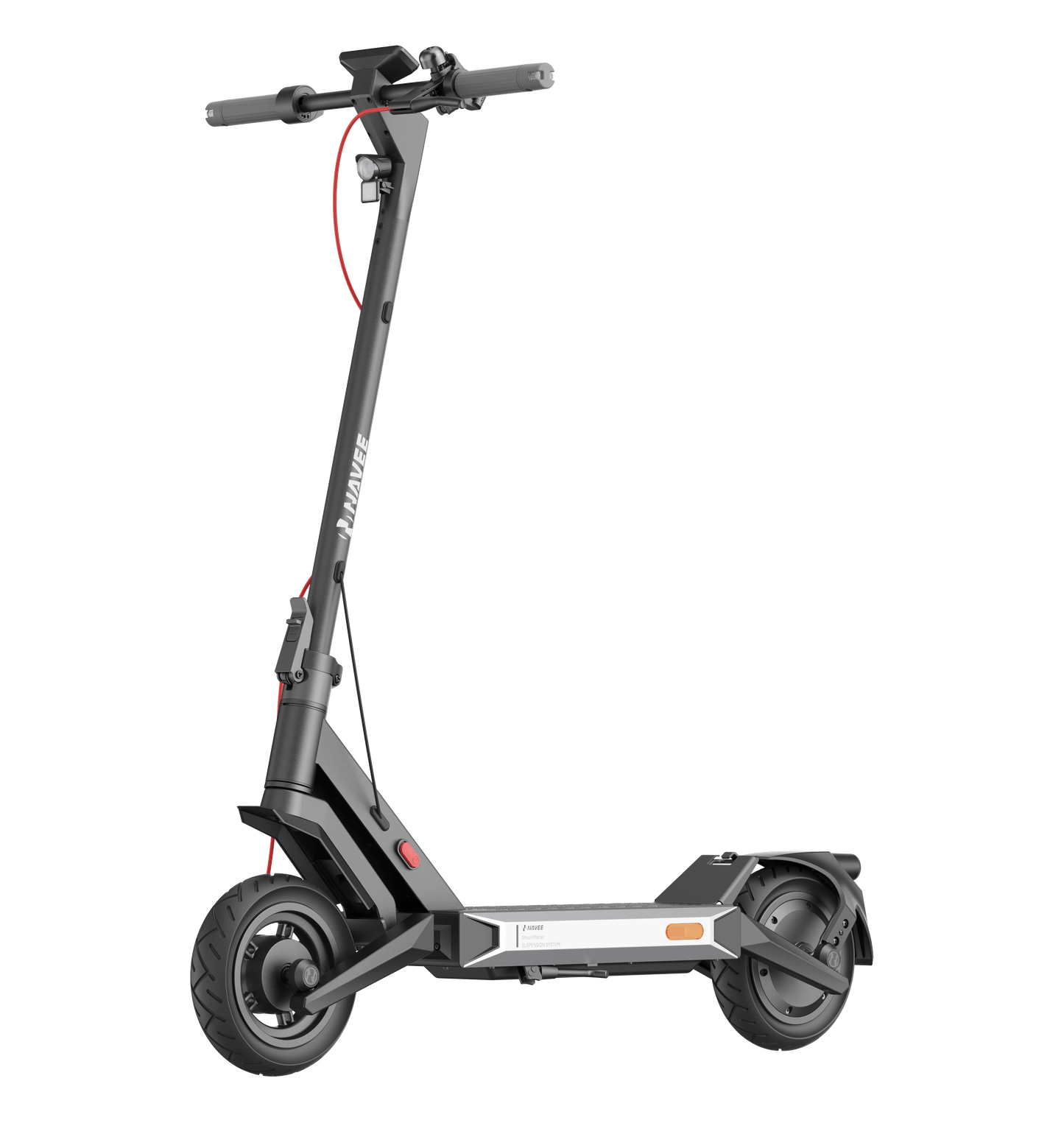 NAVEE S40 Electric Scooter with 600W motor, 46.6-mile range, damping arm suspension, and 10-inch vacuum jelly tires