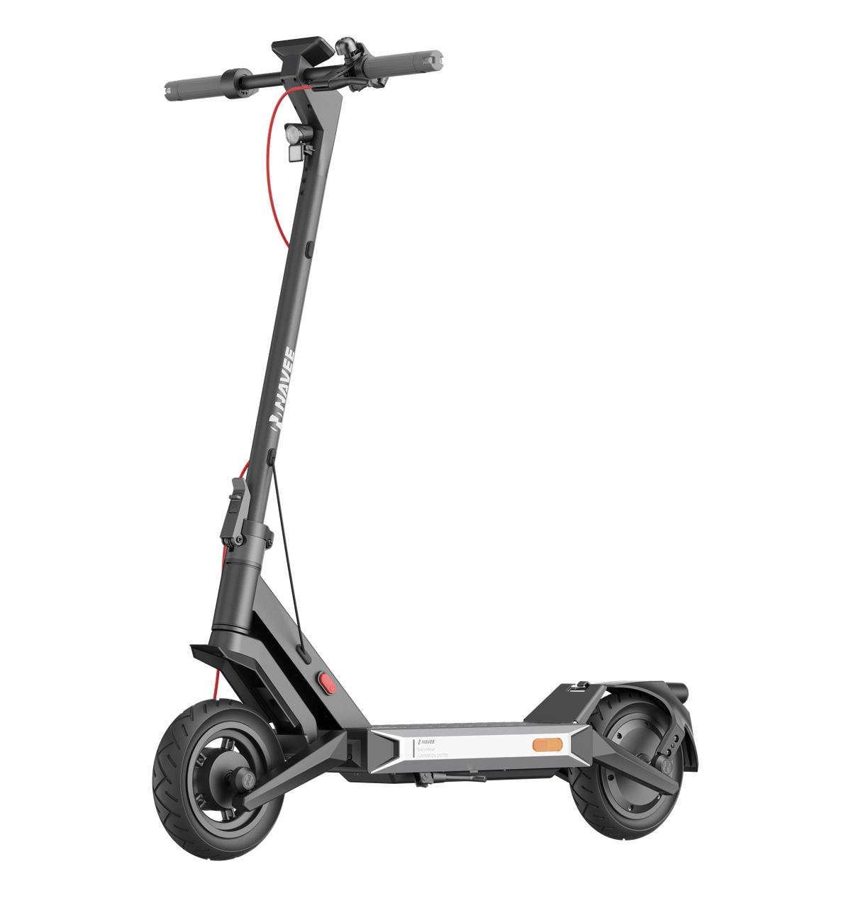 NAVEE S40 Electric Scooter with 600W motor, 46.6-mile range, damping arm suspension, and 10-inch vacuum jelly tires