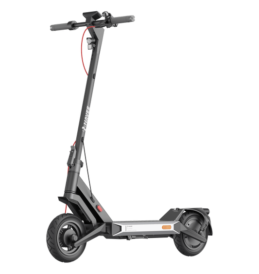 NAVEE S40 electric scooter in grey, front three-quarter view with the silver deck