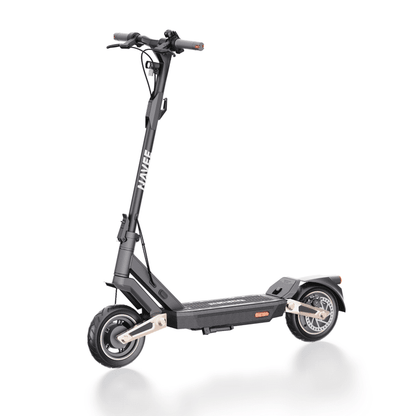 Navee ST3 Pro electric scooter with 600W motor, long-range battery, patented suspension, 10-inch tires, and safety features.