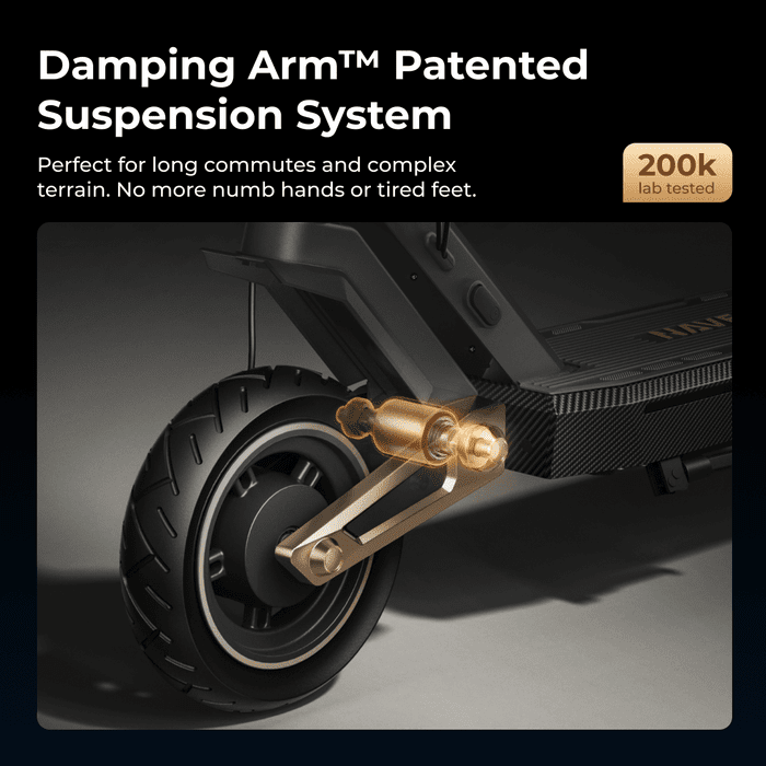Navee ST3 Pro electric scooter with 600W motor, 46.6-mile range, patented suspension, and smart safety features