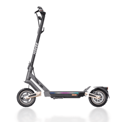 Navee ST3 Pro electric scooter with 600W motor, 46.6-mile range, patented suspension, 10-inch tires, and safety features