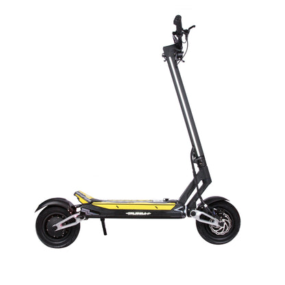 Black and yellow electric scooter on a white background
