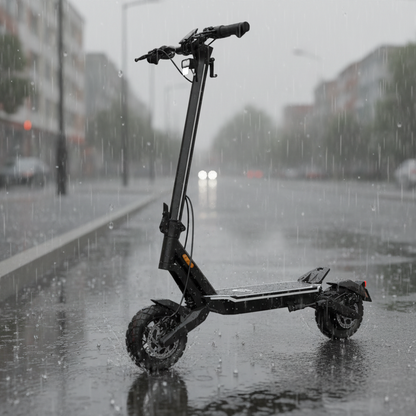Black Punk Roamer Electric Scooter in rain